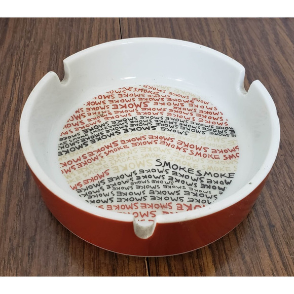 Vintage 1980's Smoking Red and White Smokes 5 Inch Ceramic 3 Slot Ashtray - Picture 1 of 7